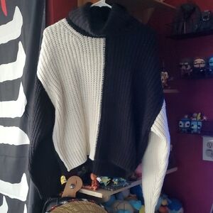 For The Republic Black & White Chunky Knit Turtleneck Sweater